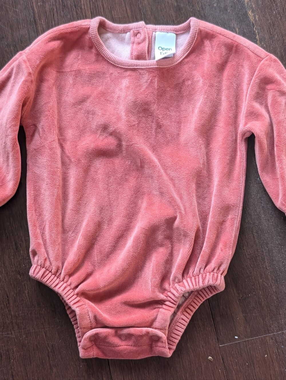 Pink Coral Velvet Long-Sleeve One-Piece